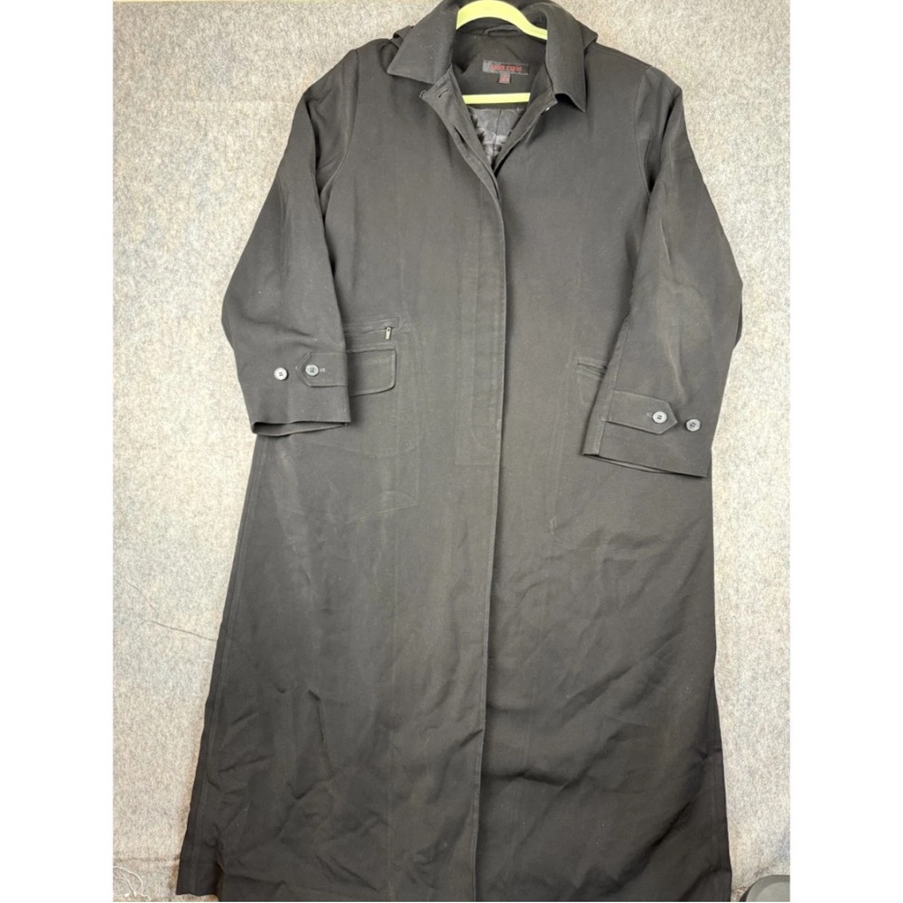 Anne Klein Long Coat Women's Size 16 Black‎ Single-Vented Hooded Outdoor Travel